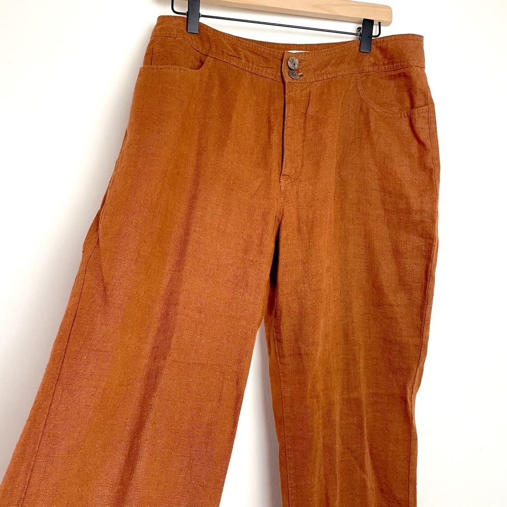 Chicos Linen Pants Sz 2 Large Rust Brown Quiet Luxury Minimalist Summer Capsule - Picture 1 of 8